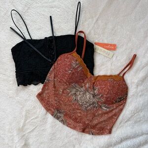 Sheer Floral and Black Lace Camisole Top / Bralette Bundle | Size M